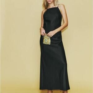 Reformation Black Open Back Linen Selia Maxi Dress XL